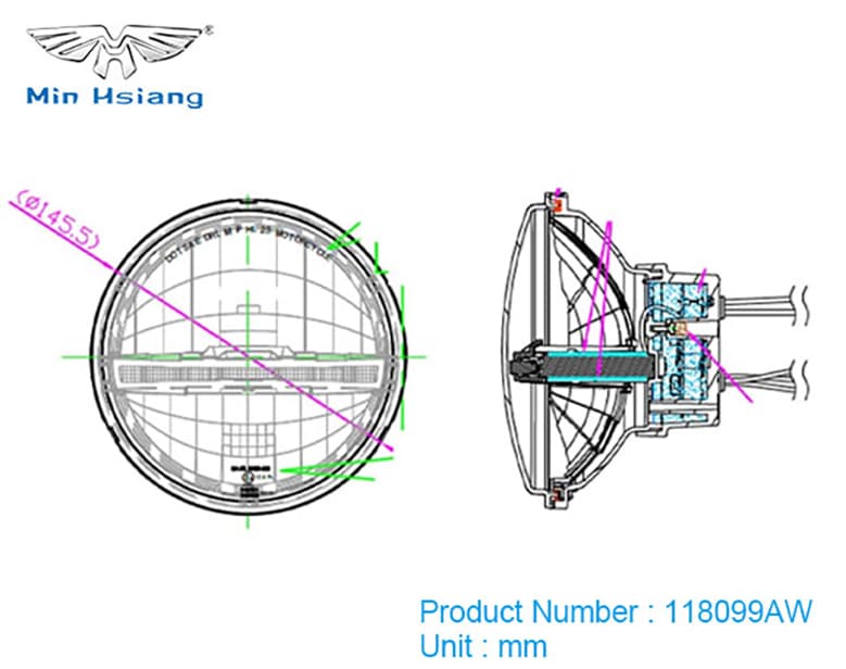 specifications of 5.75” SAE/ECE LED Headlight with Front position & indicator 