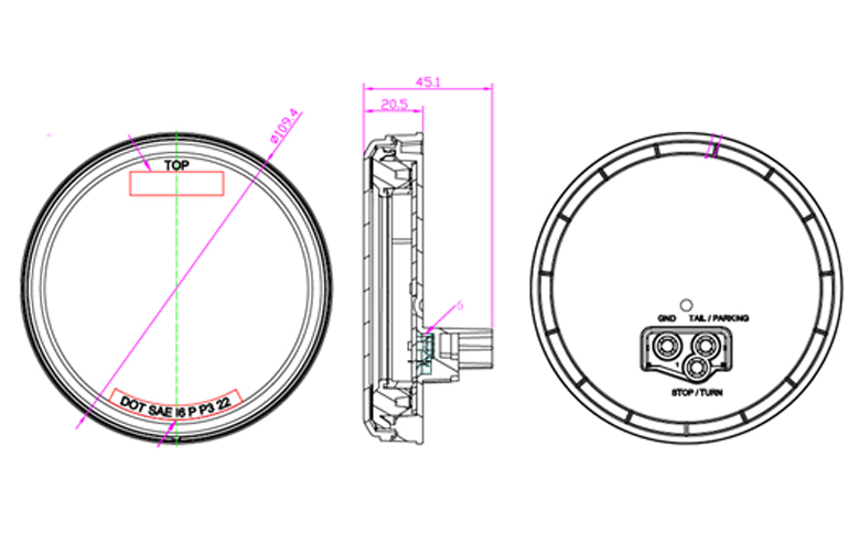 specifications of 4”  Round Sauron  Sealed Stop, Turn & Tail Light 