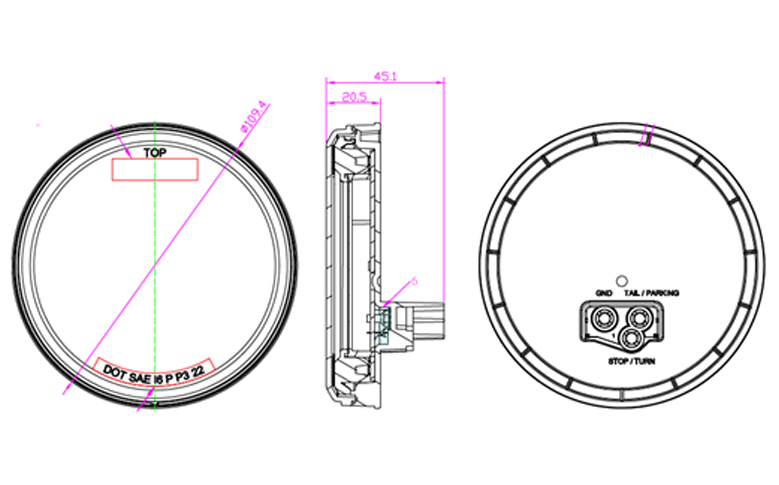 specifications of 4”  Round Sauron  Sealed Stop, Turn & Tail Light 