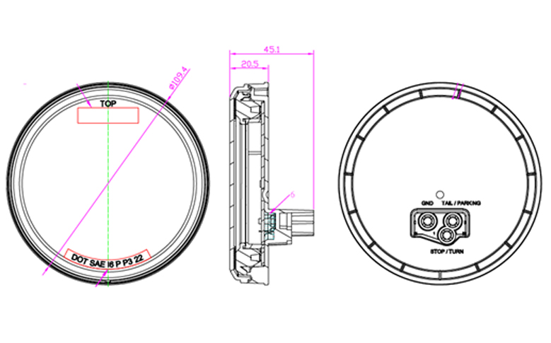 specifications of 4”  Round Sauron  Sealed Rear Turn Signal Light