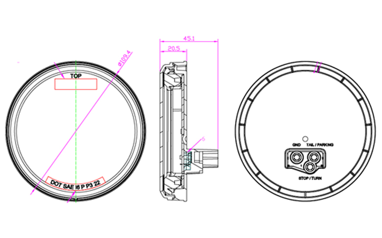 specifications of 4”  Round Sauron  Sealed Rear Turn Signal Light