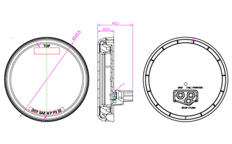 specifications of 4”  Round Sauron  Sealed Rear Turn Signal Light