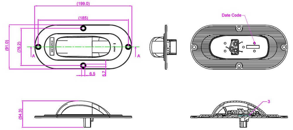 specifications of Oval LED Side Turn Marker Light (Integrated Flange Mount)