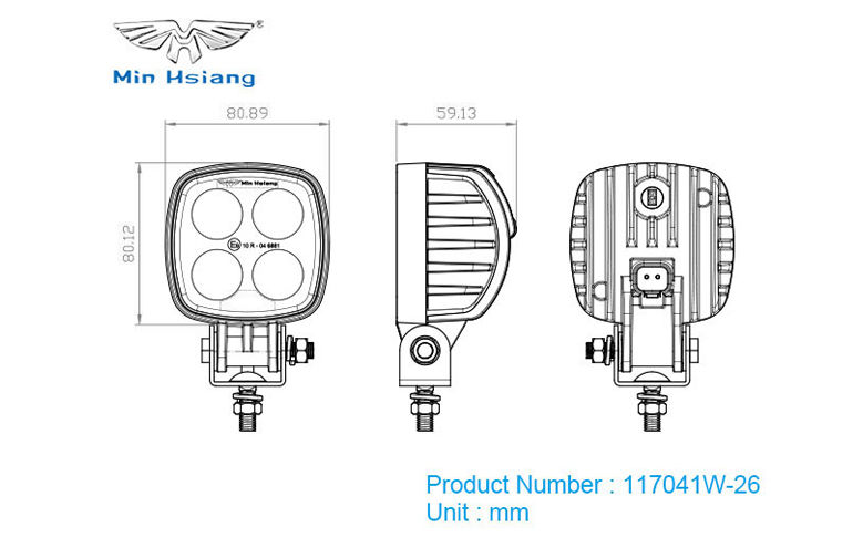 specifications of Square 4 LED Work Light With Integrated Connector